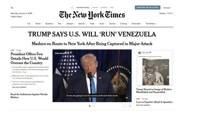 New York Times Critica Ataque de Trump à Venezuela: “Ilegal e Imperialista”